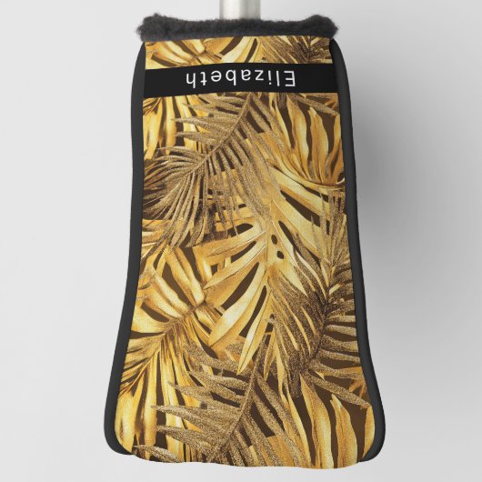 Glam Gold Tropical Leaves Personalized Golfheadcover (Draai 90)