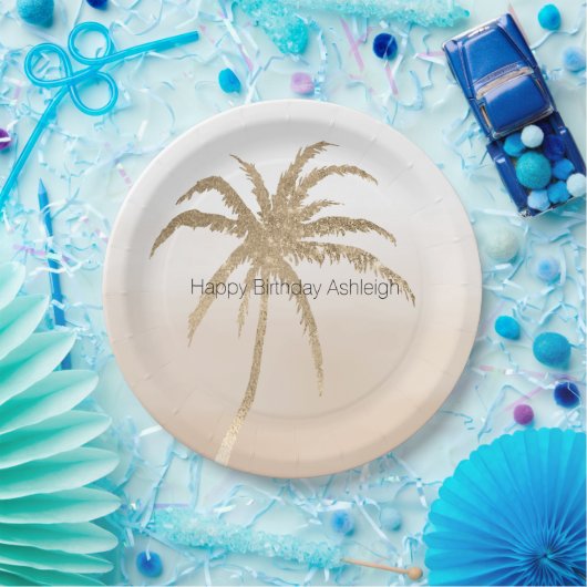Glam Gold Tropical Palm Ombre Papieren Bordje (Feest)