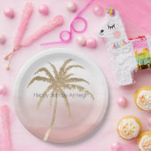Glam Gold Tropical Palm Pink ombre Papieren Bordje (Feest)