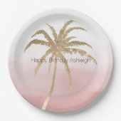 Glam Gold Tropical Palm Pink ombre Papieren Bordje (Voorkant)