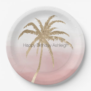 Glam Gold Tropical Palm Pink ombre Papieren Bordje