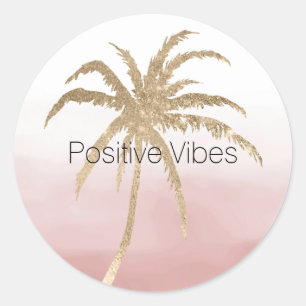 Glam Gold Tropical Palm Pink ombre Ronde Sticker
