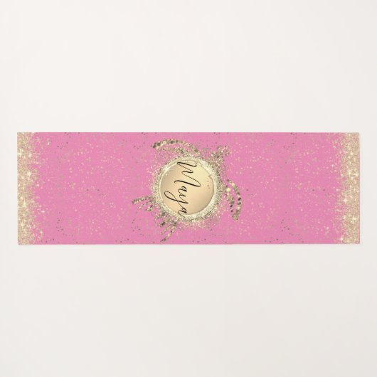 Glam Gold Turtle Sterren op Roze Gepersonaliseerd Yogamat (Achterkant (horizontaal))