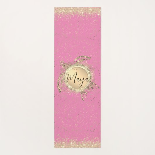 Glam Gold Turtle Sterren op Roze Gepersonaliseerd Yogamat (Achterkant)