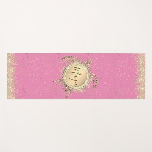 Glam Gold Turtle Sterren op Roze Gepersonaliseerd Yogamat (Voorkant (horizontaal))