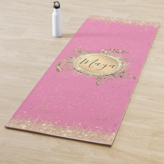 Glam Gold Turtle Sterren op Roze Gepersonaliseerd Yogamat (In situ)