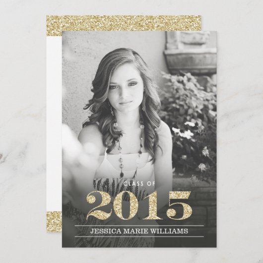 Glam Gold Uitnodigingen voor afstuderen (Voorkant / Achterkant)