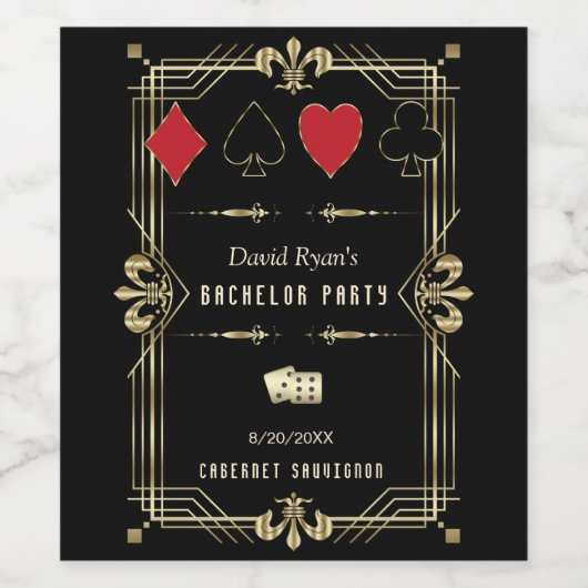 Glam Gold Vegas Casino Royale Vrijgezellenfeest Wijn Etiket (Enkel label)
