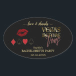 Glam Gold Vegas voor Vows Casino Bachelorette Ovale Sticker<br><div class="desc">Vegas Voor Vows Bachelorette Weekend. Dit ontwerp kenmerkt "Vegas Before Vows"typografie met gouden gradiëntbekleding en neon teksteffect,  rode lippen,  speelkaartenpak. Gebruik het gereedschap Personaliseren om je gegevens toe te voegen. Voor meer,  bezoek alsjeblieft mijn Casino Bachelorette Collectie.</div>