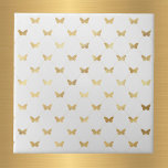 Glam Gold Vlinders Wit Tegeltje<br><div class="desc">Witte tegel met gouden vlinders.</div>