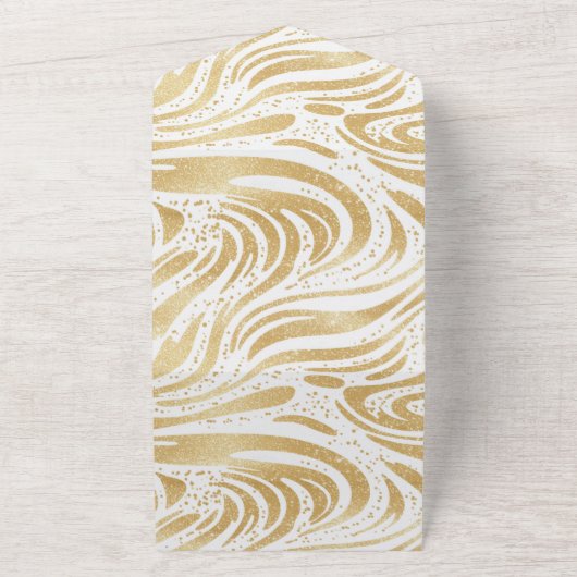 Glam Gold White Abstracte wervelingen bruiloft All In One Uitnodiging (Buitenkant)