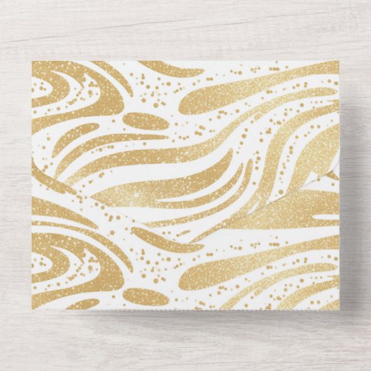Glam Gold White Abstracte wervelingen bruiloft All In One Uitnodiging (Achterkant)