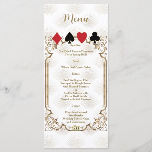 Glam Gold White Art Deco Casino Huwelijk Menu (Voorkant)