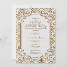 Glam Gold White Art Deco Gatsby 50ste verjaardag Kaart