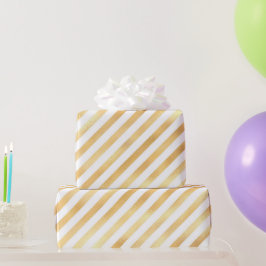 Glam Gold White Diagonaal Stripe Cadeaupapier