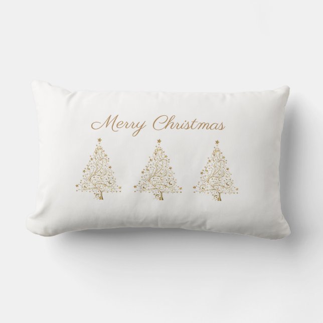 Glam Gold White Elegant Merry kerstboomster Kussen (Voorkant)