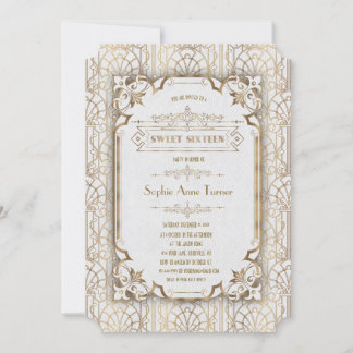 Glam Gold White Great Gatsby 20s Sweet Sixteen Kaart