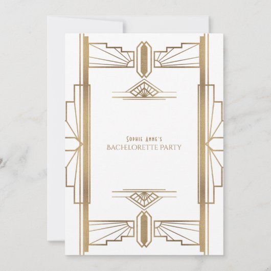 Glam Gold White Great Gatsby Bachelorette Party Kaart (Achterkant)