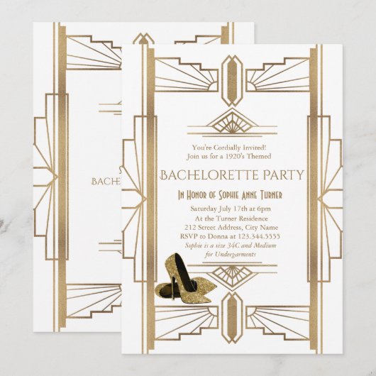 Glam Gold White Great Gatsby Bachelorette Party Kaart (Voorkant / Achterkant)