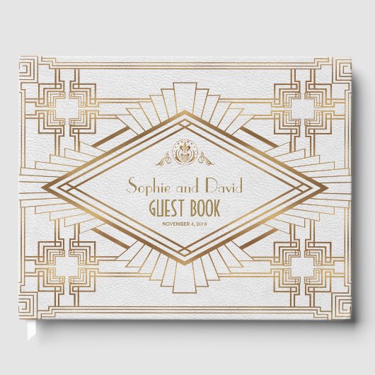 Glam Gold White Great Gatsby Wedding Gastenboek (Voorkant)
