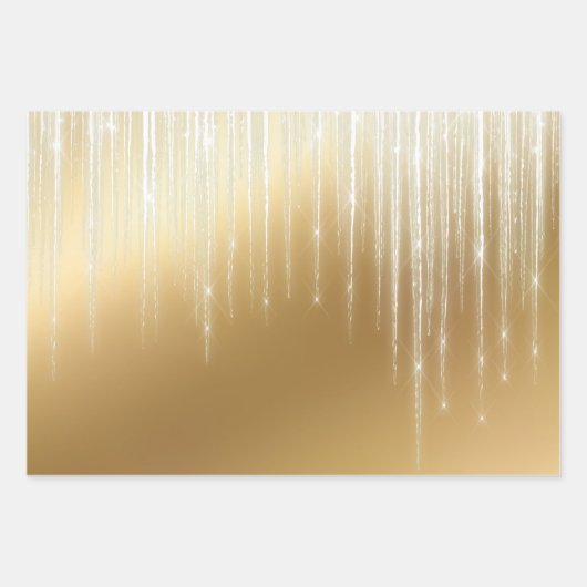 Glam Gold White Icicles kerst Inpakpapier Vel (Voorkant)