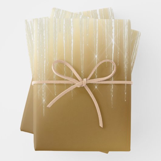 Glam Gold White Icicles kerst Inpakpapier Vel (In situ)