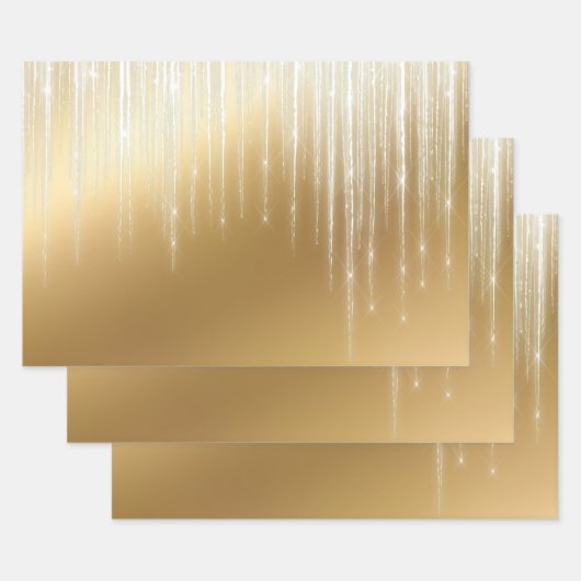 Glam Gold White Icicles kerst Inpakpapier Vel (Set)