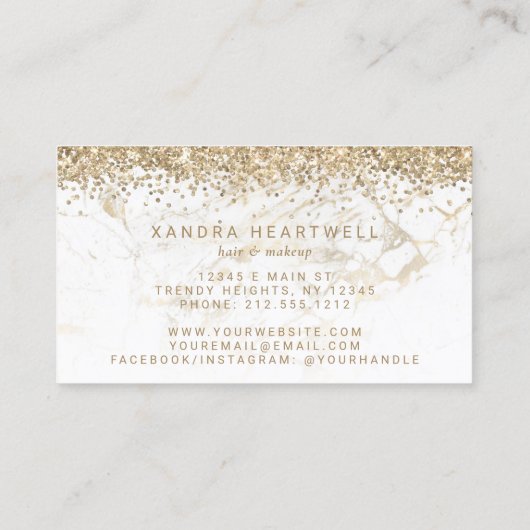 Glam Gold White Marble Glitter Script Visitekaartje (Achterkant)