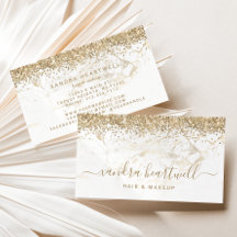 Glam Gold White Marble Glitter Script