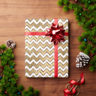 Glam Gold White Zigzag Stripes Cadeaupapier