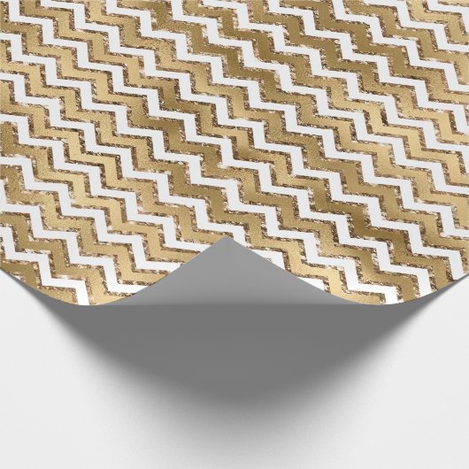 Glam Gold White Zigzag Stripes Cadeaupapier (Hoek)