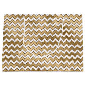 Glam Gold White Zigzag Stripes Groot Cadeauzakje (Voorkant)