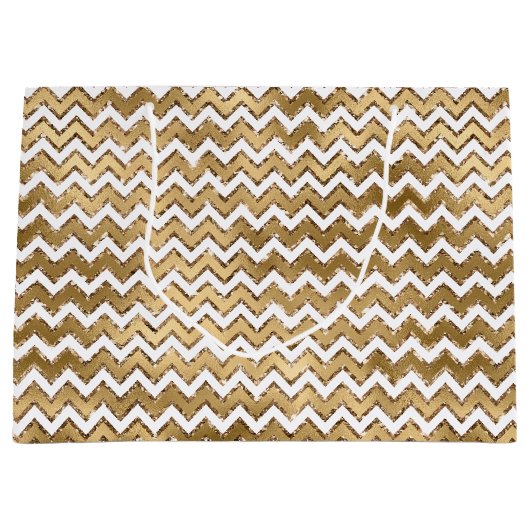 Glam Gold White Zigzag Stripes Groot Cadeauzakje (Voorkant)