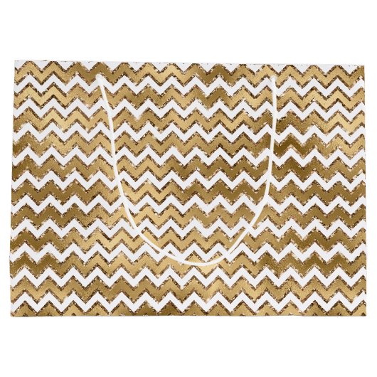 Glam Gold White Zigzag Stripes Groot Cadeauzakje (Achterkant)