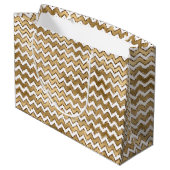 Glam Gold White Zigzag Stripes Groot Cadeauzakje (Achterkant Gekanteld)