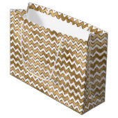 Glam Gold White Zigzag Stripes Groot Cadeauzakje (Voorkant Gekanteld)