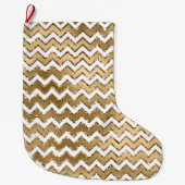 Glam Gold White Zigzag Stripes Grote Kerstsok (Voorkant)