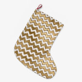 Glam Gold White Zigzag Stripes Grote Kerstsok (Voorkant (Hangend))