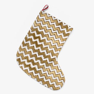 Glam Gold White Zigzag Stripes Grote Kerstsok