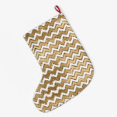 Glam Gold White Zigzag Stripes Grote Kerstsok (Achterkant (Hangend))