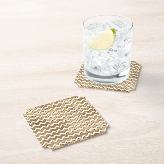 Glam Gold White Zigzag Stripes Kartonnen Onderzetters (Insitu)