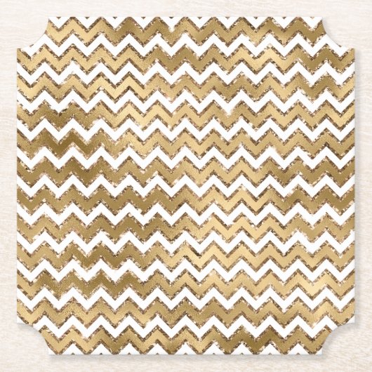 Glam Gold White Zigzag Stripes Kartonnen Onderzetters (Voorkant)