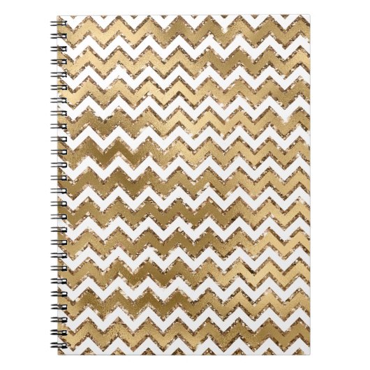 Glam Gold White Zigzag Stripes Notitieboek (Voorkant)