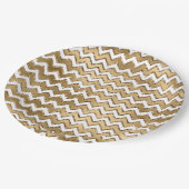 Glam Gold White Zigzag Stripes Papieren Bordje (Gekanteld)