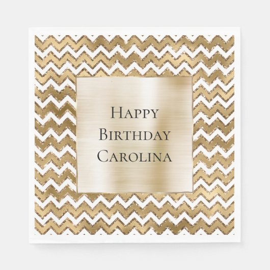 Glam Gold White Zigzag Stripes Servet (Voorkant)