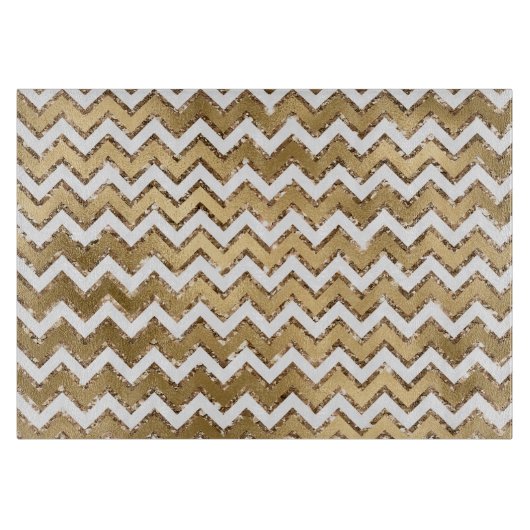 Glam Gold White Zigzag Stripes Snijplank (Voorkant)