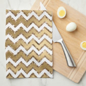 Glam Gold White Zigzag Stripes Theedoek (Quarter Fold)