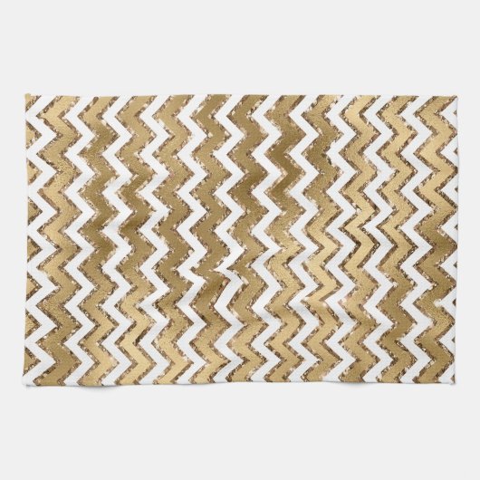 Glam Gold White Zigzag Stripes Theedoek (Horizontaal)