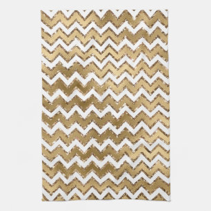 Glam Gold White Zigzag Stripes Theedoek