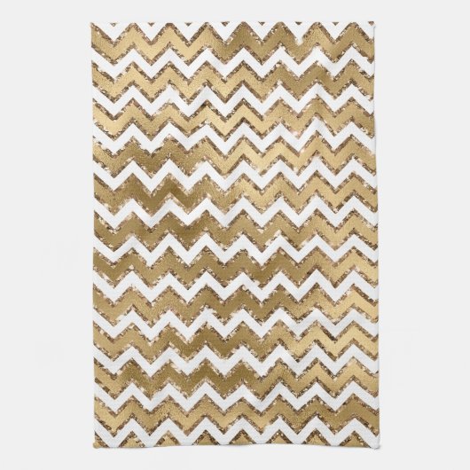 Glam Gold White Zigzag Stripes Theedoek (Verticaal)